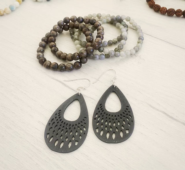 Gray Wooden Earrings