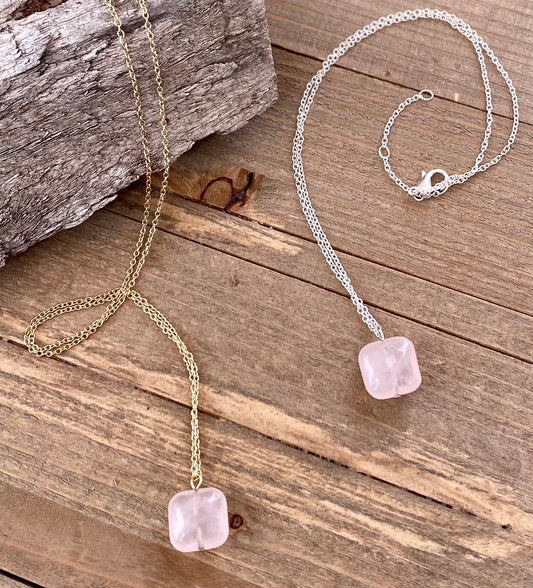 Rose Quartz Square Necklace