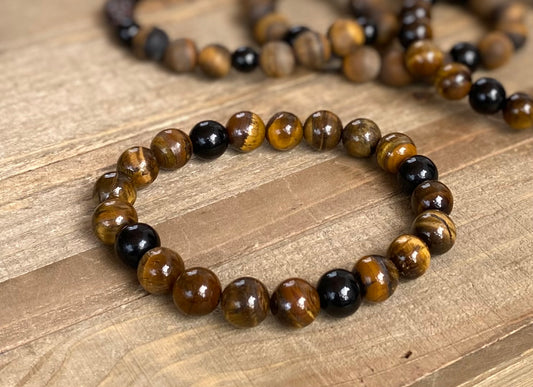 TigerEye and Black Jasper Men's Bracelet