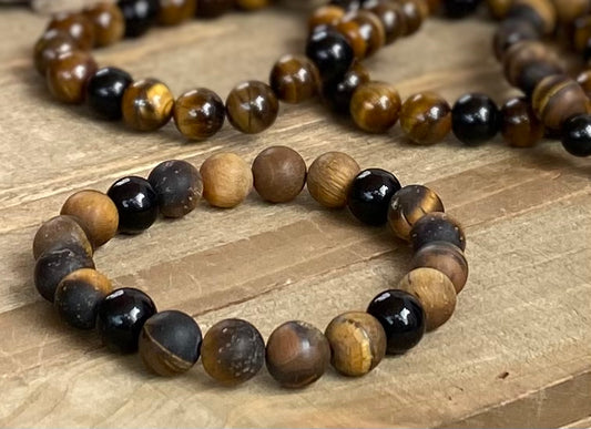 Matte TigerEye and Black Jasper Men's Bracelet