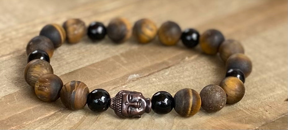 Matte TigerEye with Black Jasper and Buddha