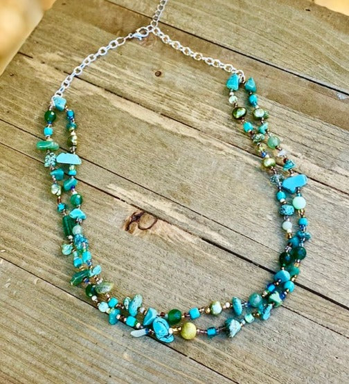 Turquoise &  Green Double Stand Necklace