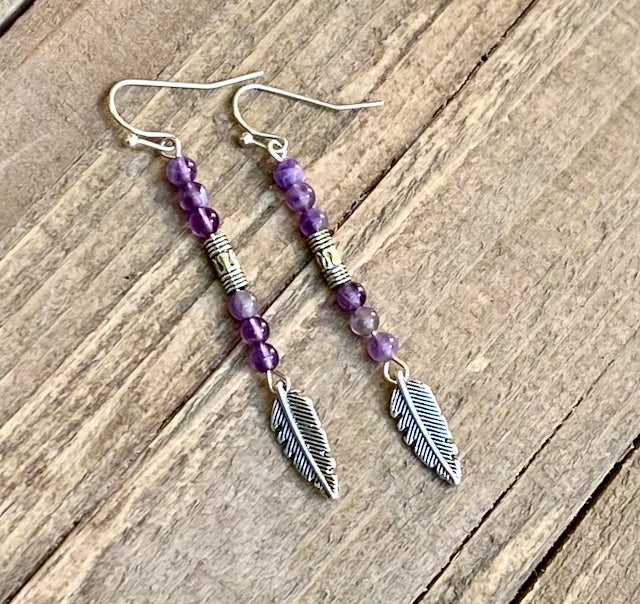 Tiny Beads Feather Gemstone Earrings