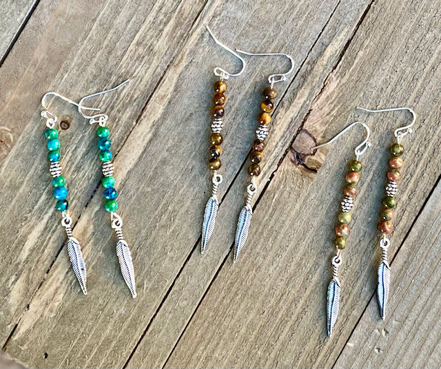 Tiny Beads Feather Gemstone Earrings